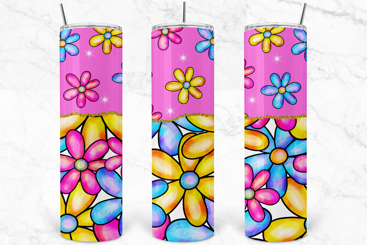 Daisy Pink, Blue & Yellow Split 30 oz. Tumbler