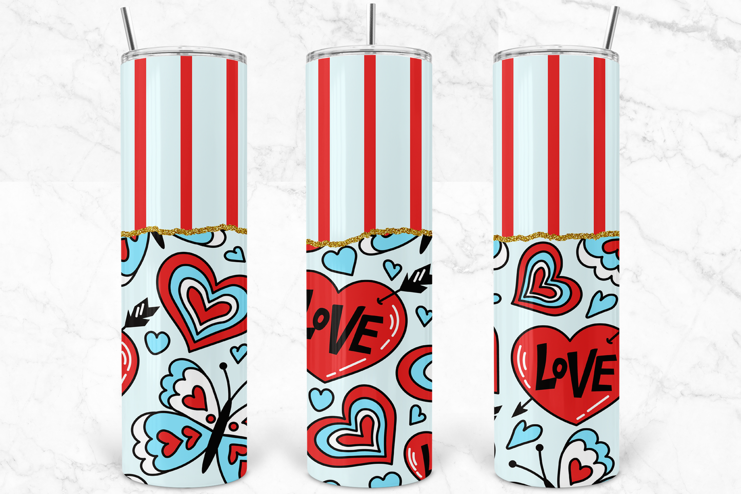 Butterfly & Hearts with Red Stripes 30 oz. Tumbler