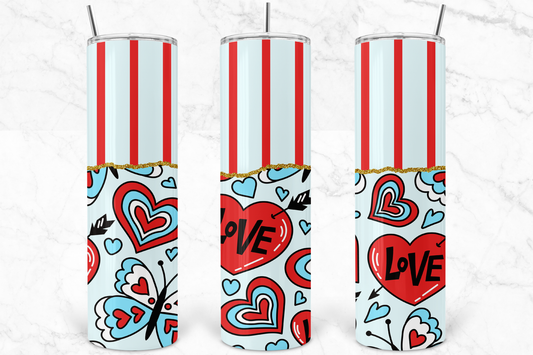 Butterfly & Hearts with Red Stripes 30 oz. Tumbler